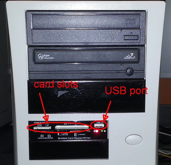 Front card slots and USB port locations